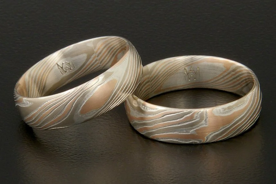 Color choice WRS - 14k palladium white gold, 14k rose gold and sterling silver, etched.