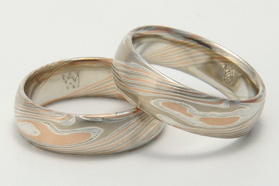 Color choice WRS - 14k palladium white gold, 14k rose gold and sterling silver, etched.