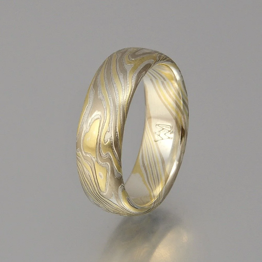 Color Choice WYS - 18k yellow gold, 14k palladium white gold, sterling silver. Etched, low-dome.