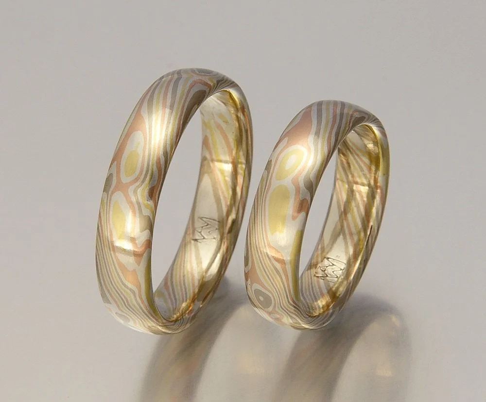 Color Choice PRYS - one of my newest color combinations- 18k yellow gold, palladium 500, 14k rose gold, all layered with thinner layers of sterling silver. Smooth, low-dome.