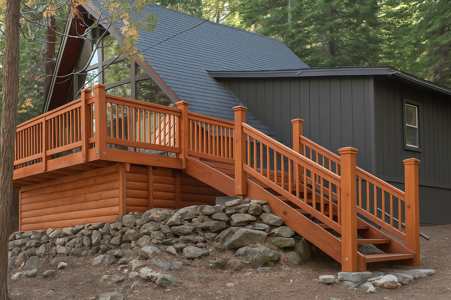 Cozy Cabin Among Evergreen Trees.png