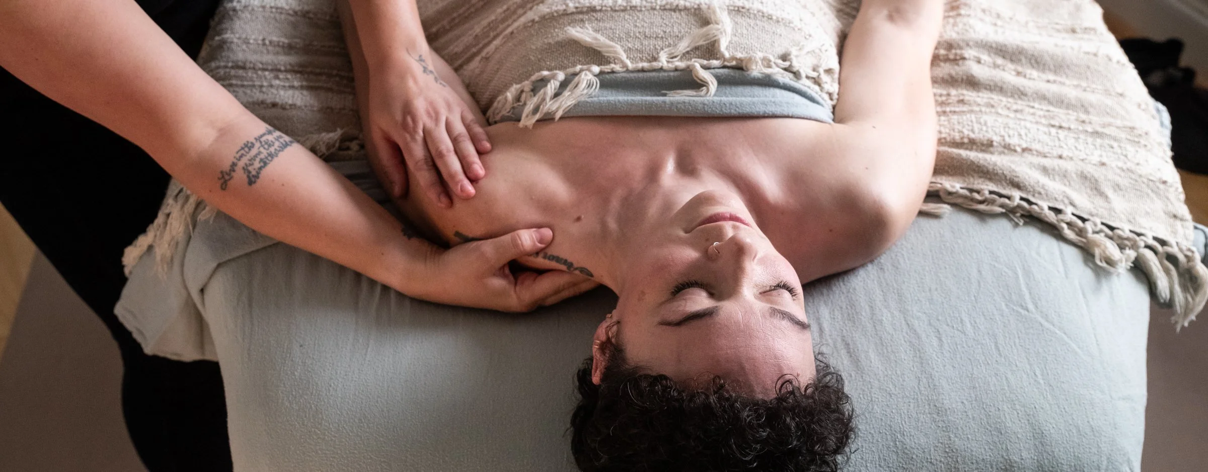 Supine shoulder massage firm pressure Balanced Bodywork STL, Allison Welch LMT