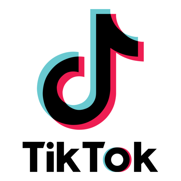 The TikTok logo featuring a stylized music note in black, white, pink, and teal, with the word 'TikTok' below it in bold black font with a multicolored outline.