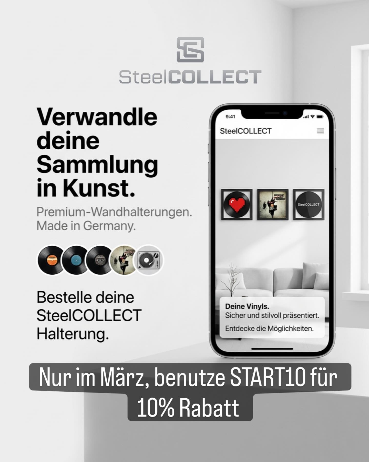 Verwandle deine Vinyl-Sammlung in Kunst! 🔥

Premium Stahl-Wandhalterungen made in Germany:
✅ Bis 15 Platten pro Rahmen
✅ Modular &amp; stabil
✅ Jetzt bestellen

Link in Bio ➡️ steelcollect.com

#SteelCollect #VinylCollection #MadeInGermany #vinyllov