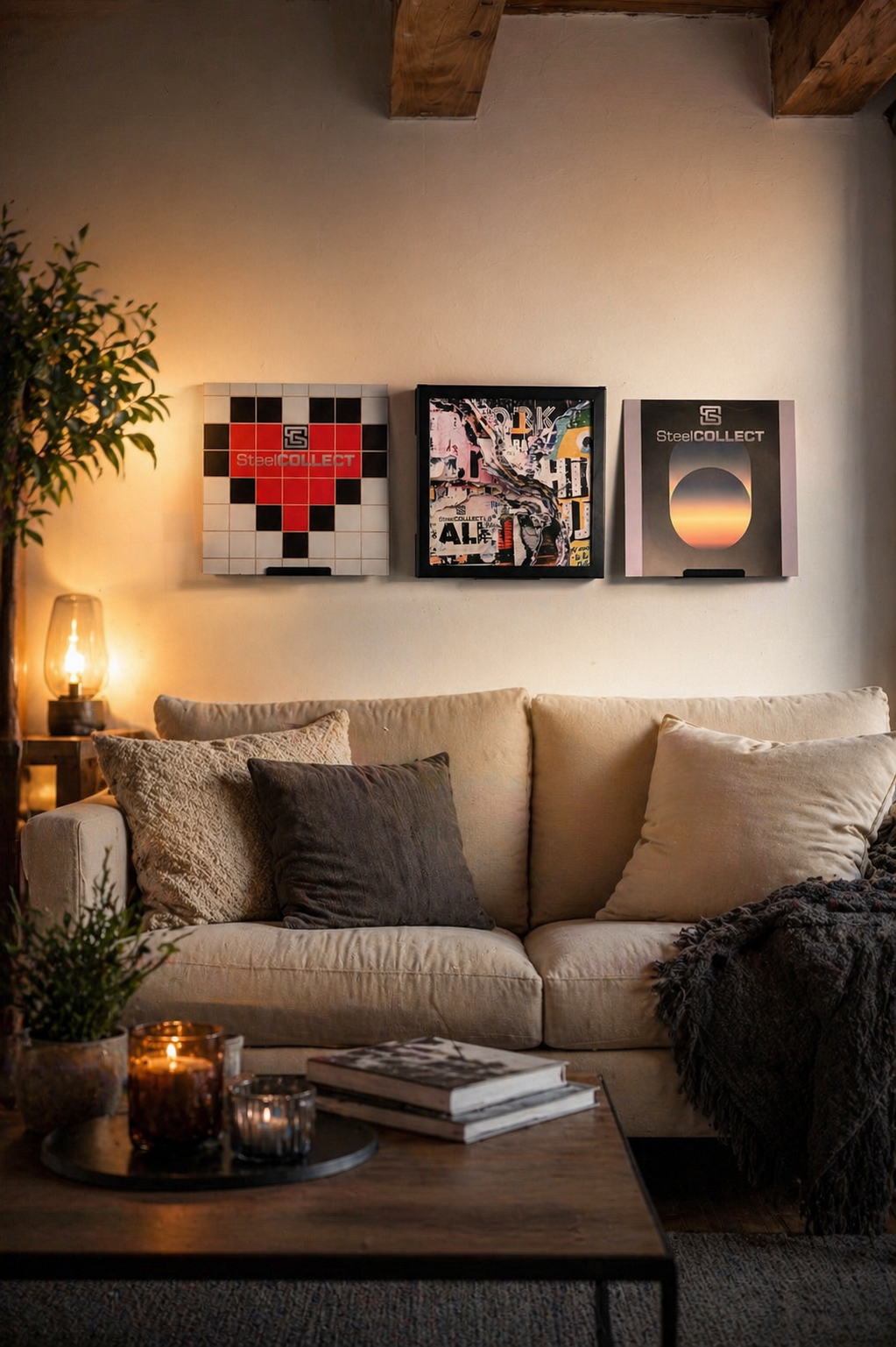 Vinyl Wandhalterung Bundle aus Stahl – 1 Rahmenhalter + 3 Haltewinkel– SteelCOLLECT
