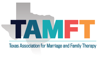 Logo of the Texas Association for Marriage and Family Therapy with a stylized map of Texas.