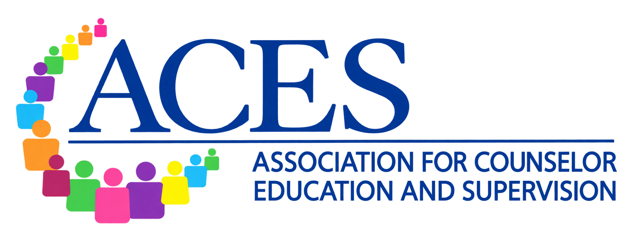 Colorful logo of the Association for Counselor Education and Supervision (ACES), featuring a rainbow of abstract human figures surrounding the text.