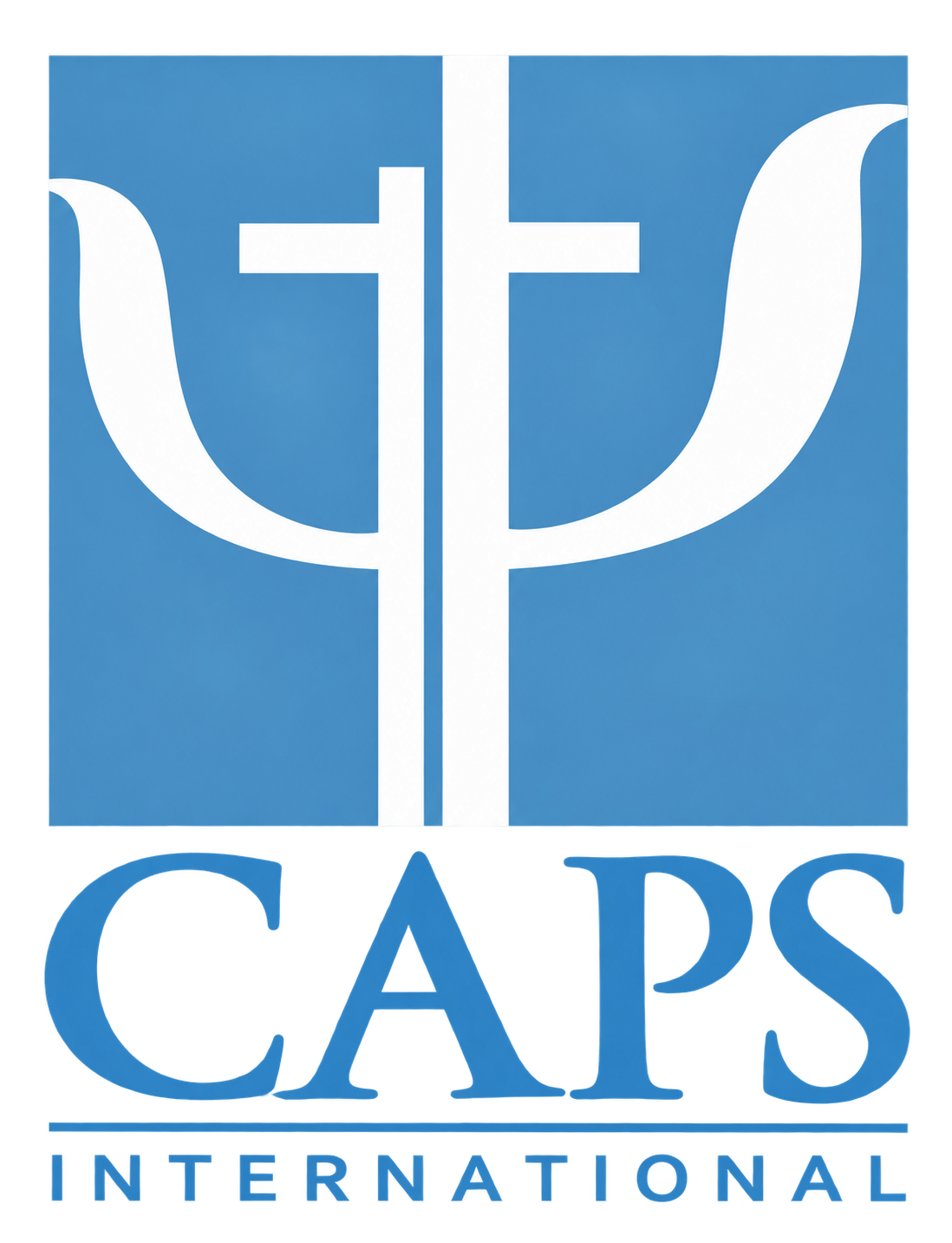 CATS International logo with a blue background, a white Christian cross, and stylized white cat ears on either side of the cross.