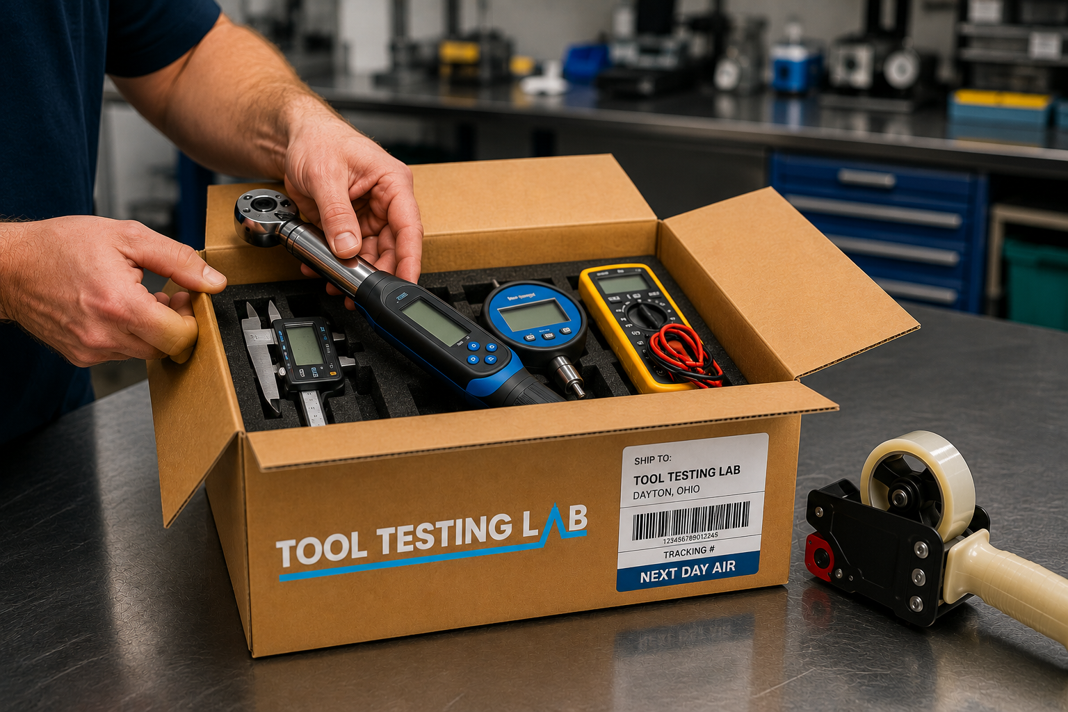 Precision calibration tools packed for shipment to Tool Testing Lab for fast, accredited calibration services.