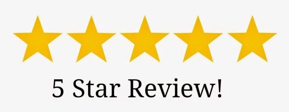 Five gold stars and the text "5 Star Review!" in black font.