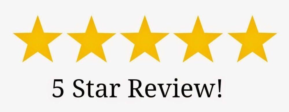 Graphic with six gold stars and the text "5 Star Review!"