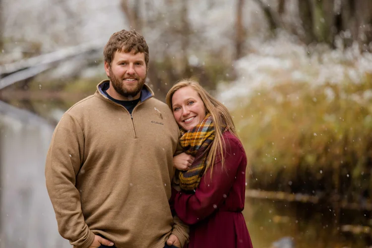 sachin and babi light blue dress What to Wear for a Winter Engagement Session: Wisconsin Edition