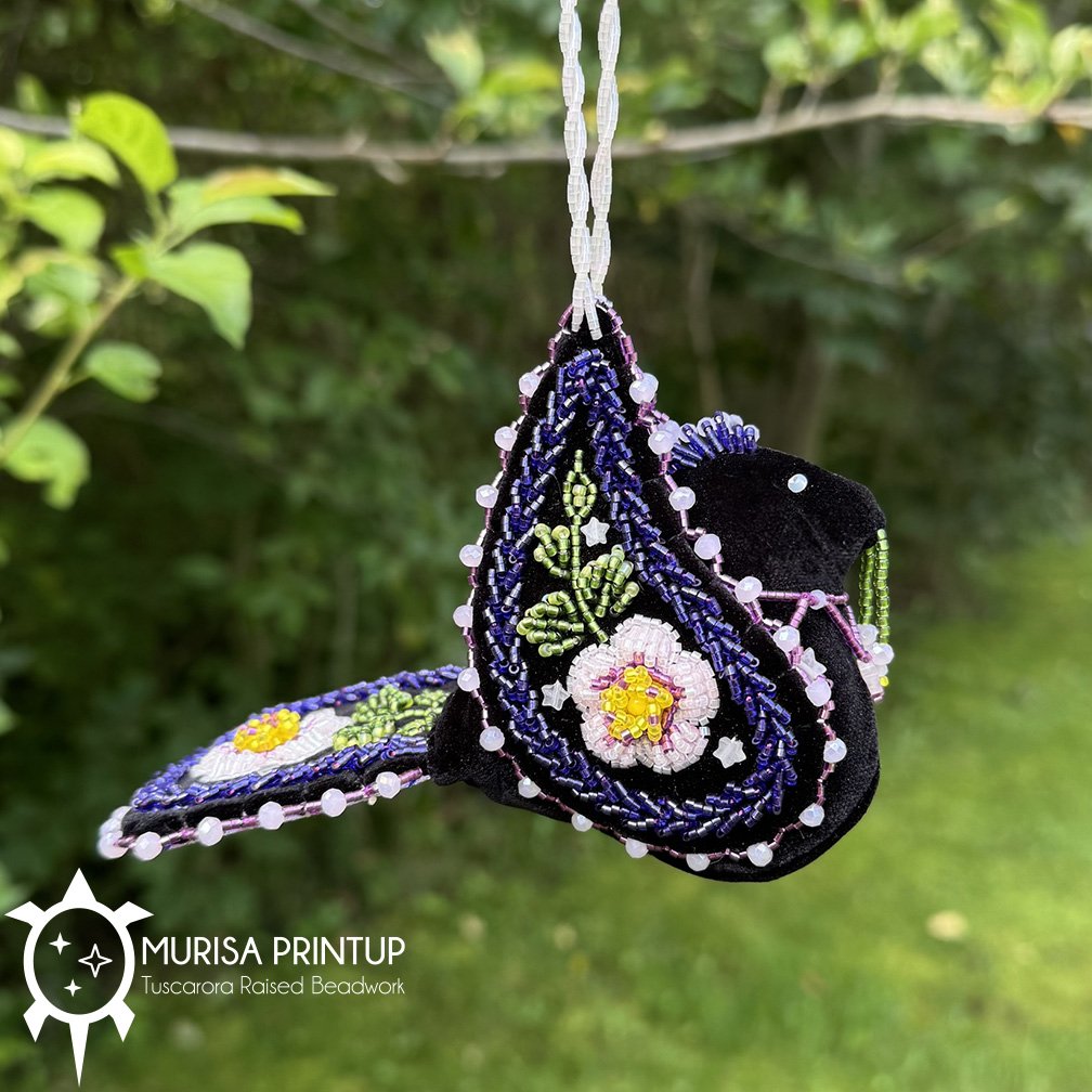 Tuscarora Beaded Bird - Black Velvet - Rose Quartz