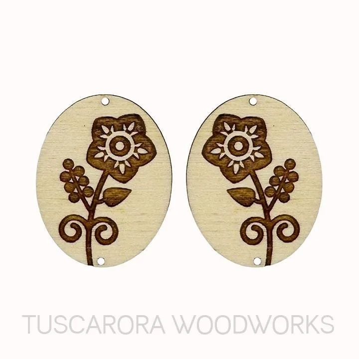 Floral Oval Wooden Center Cabochon