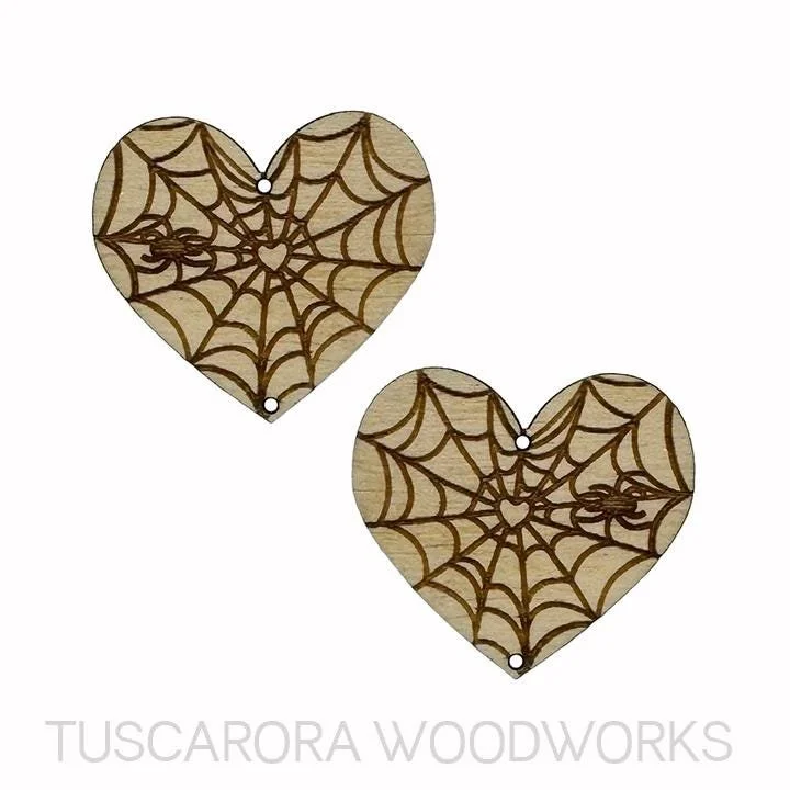 Spider Web Heart Wooden Center Cabochon