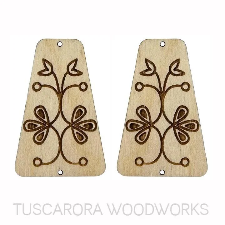 Old Floral Trapezoid Wooden Center Cabochon