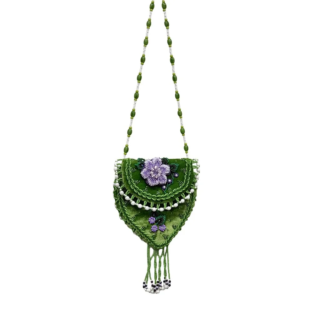 Green Velvet Beaded Coin Purse