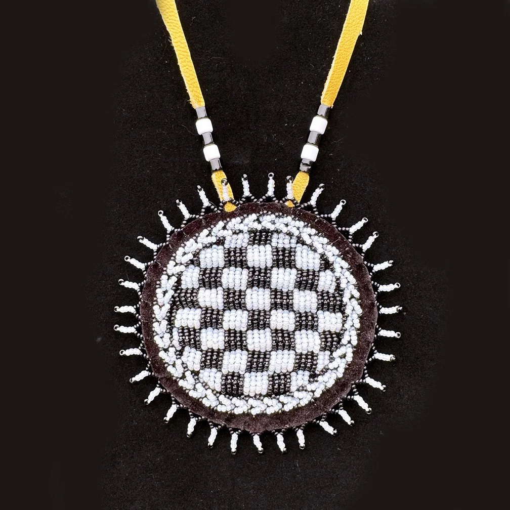 Beaded Checkered Medallion - Black