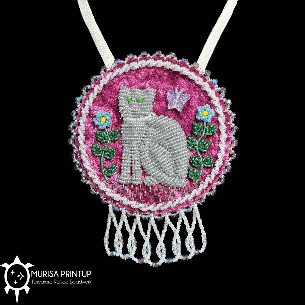 Beaded Kitty Cat Medallion - Magenta Velvet