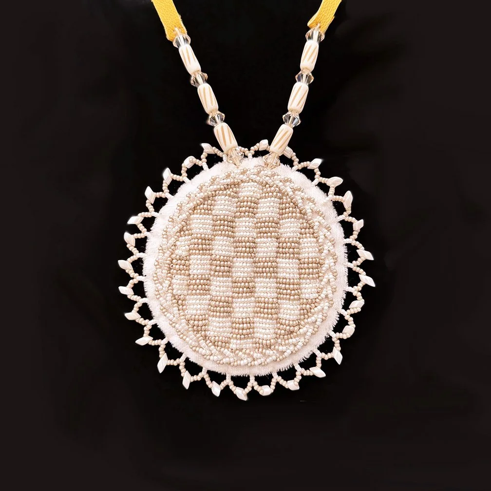 Beaded Checkered Medallion - Off White