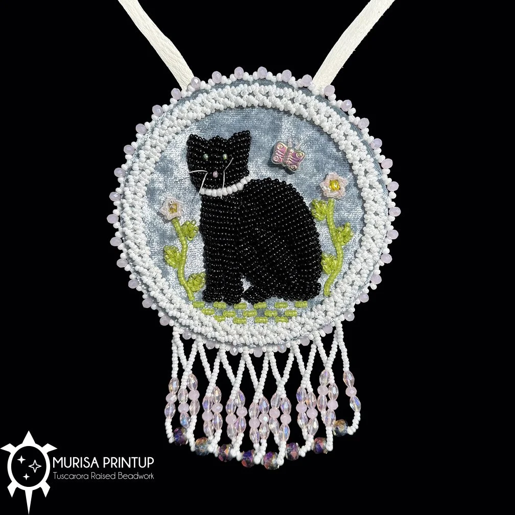 Beaded Kitty Cat Medallion - Grey Velvet