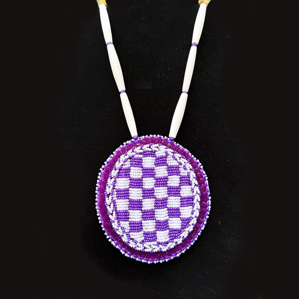 Beaded Checkered Medallion - Purple