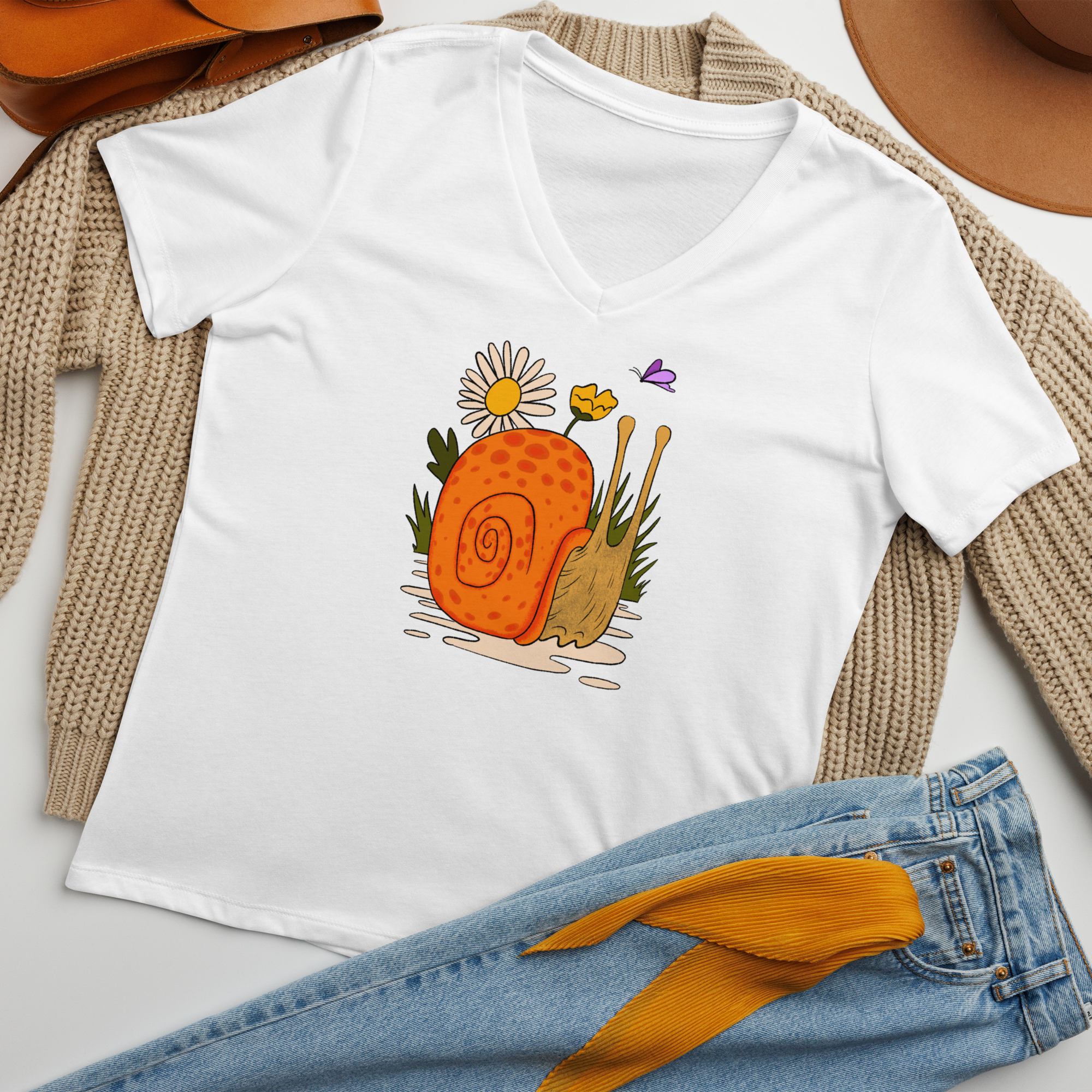 Slowly the Snail Women's V-Neck
