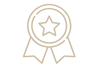 Icon of a ribbon or award with a star in the center.