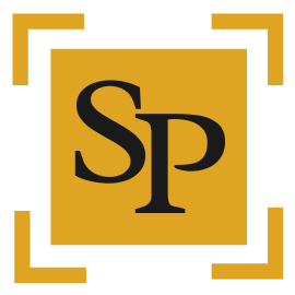 A logo with the letters 'SP' inside a gold square with four corner accents.