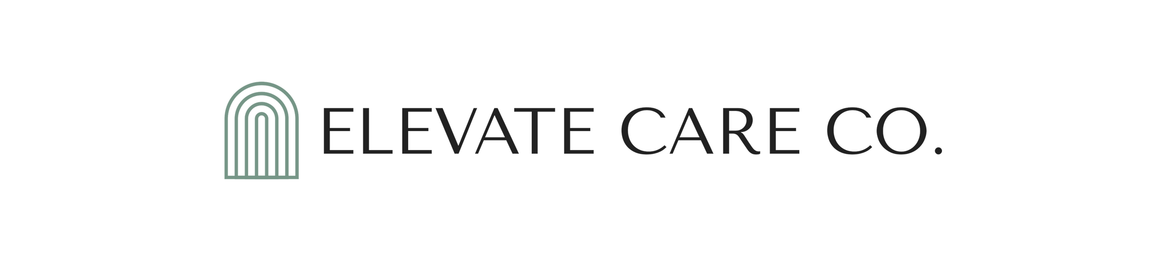Elevate Care Co. logo with a stylized arched window icon to the left of the company name in black text.