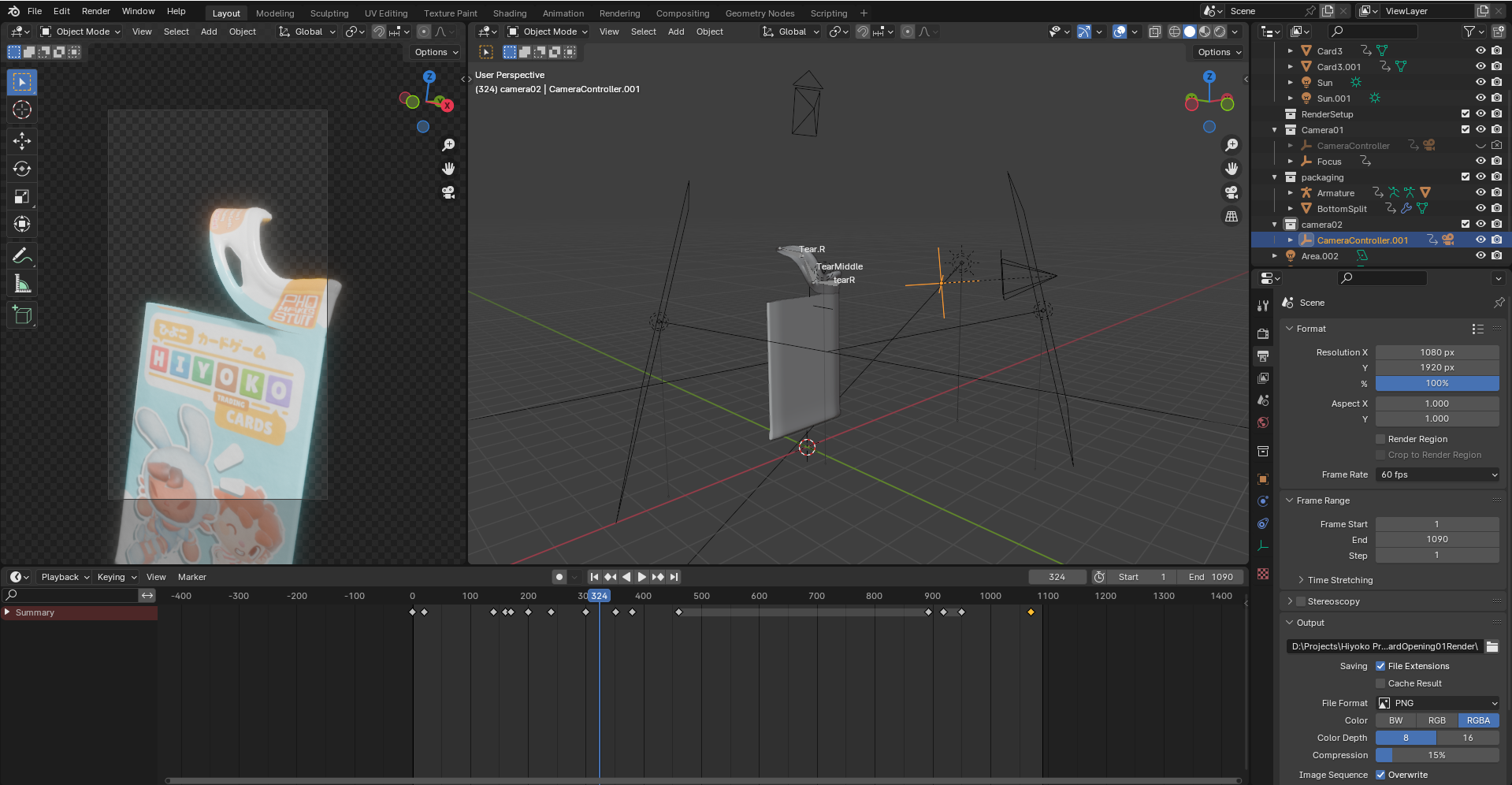 Card packaging // trailer BTS Blender Viewport