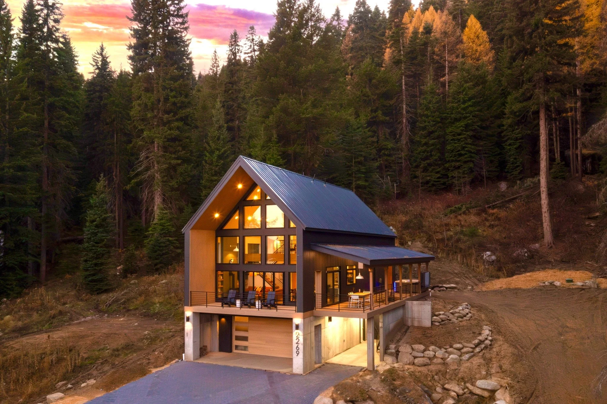 The Wildwood at Tamarack illuminated at sunset