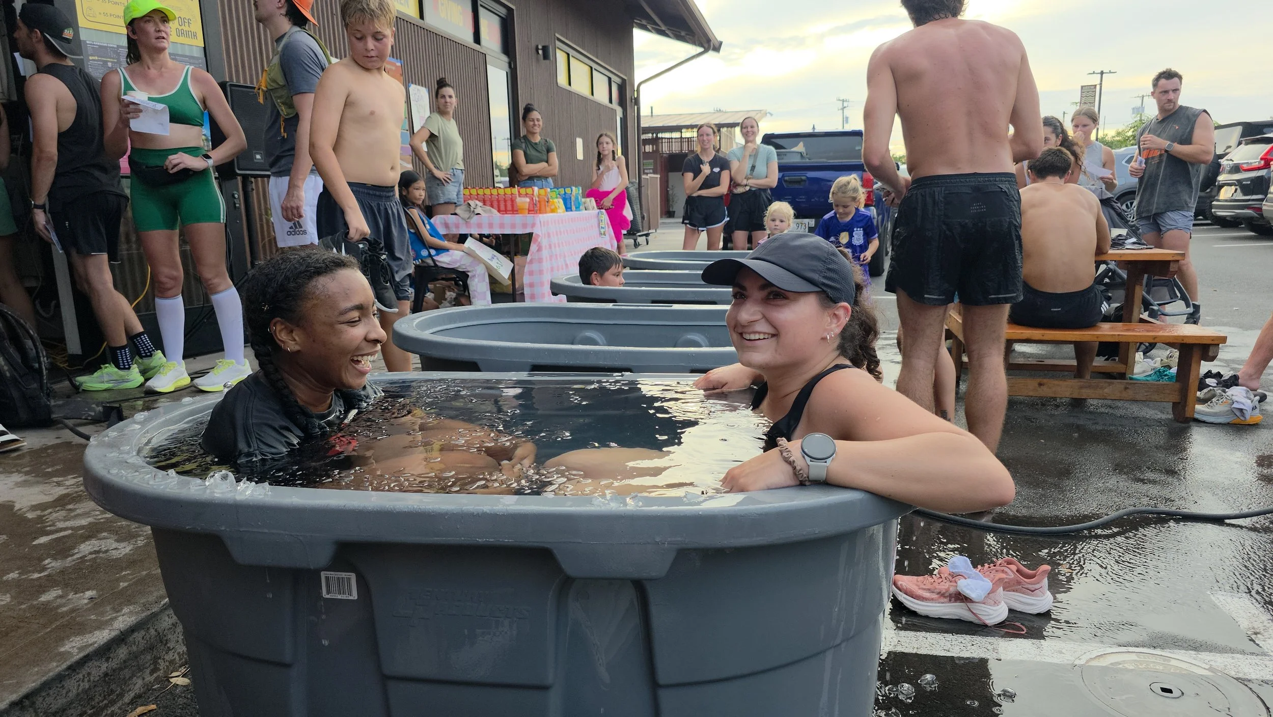 Friends enjoying cold plunge together