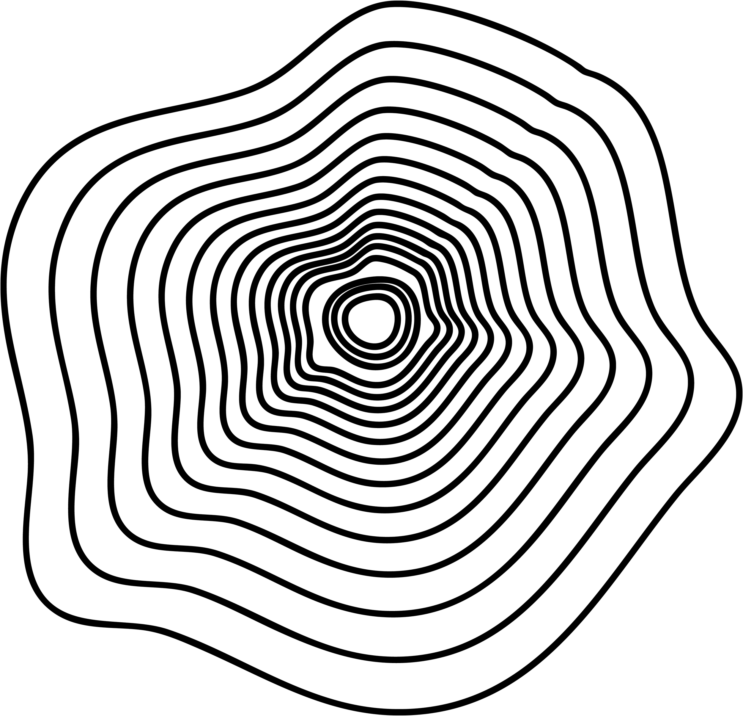 Digital drawing oak tree rings in the color black.