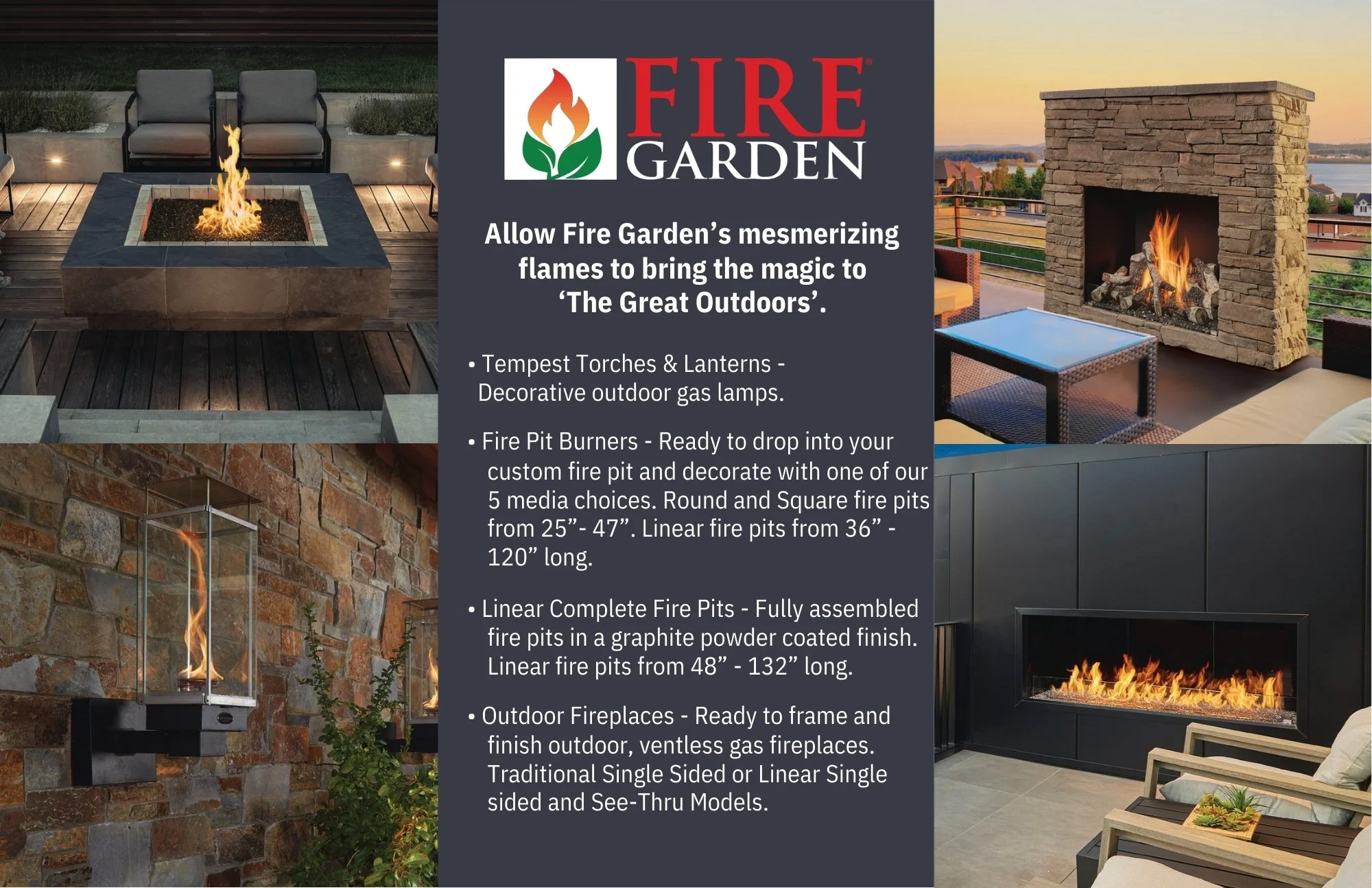 fire features with logo and writing in the middle