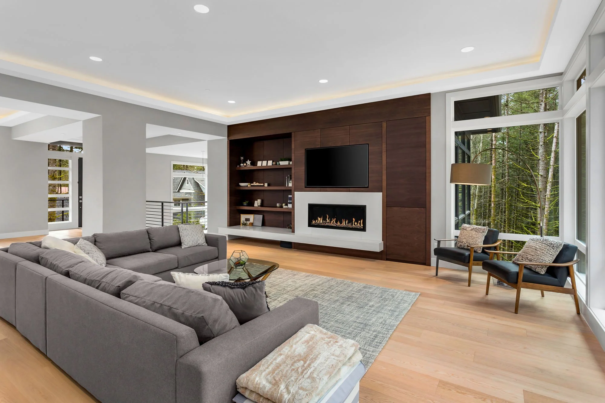 Modern Flames Orion Slim 52-inch linear electric fireplace in a family room