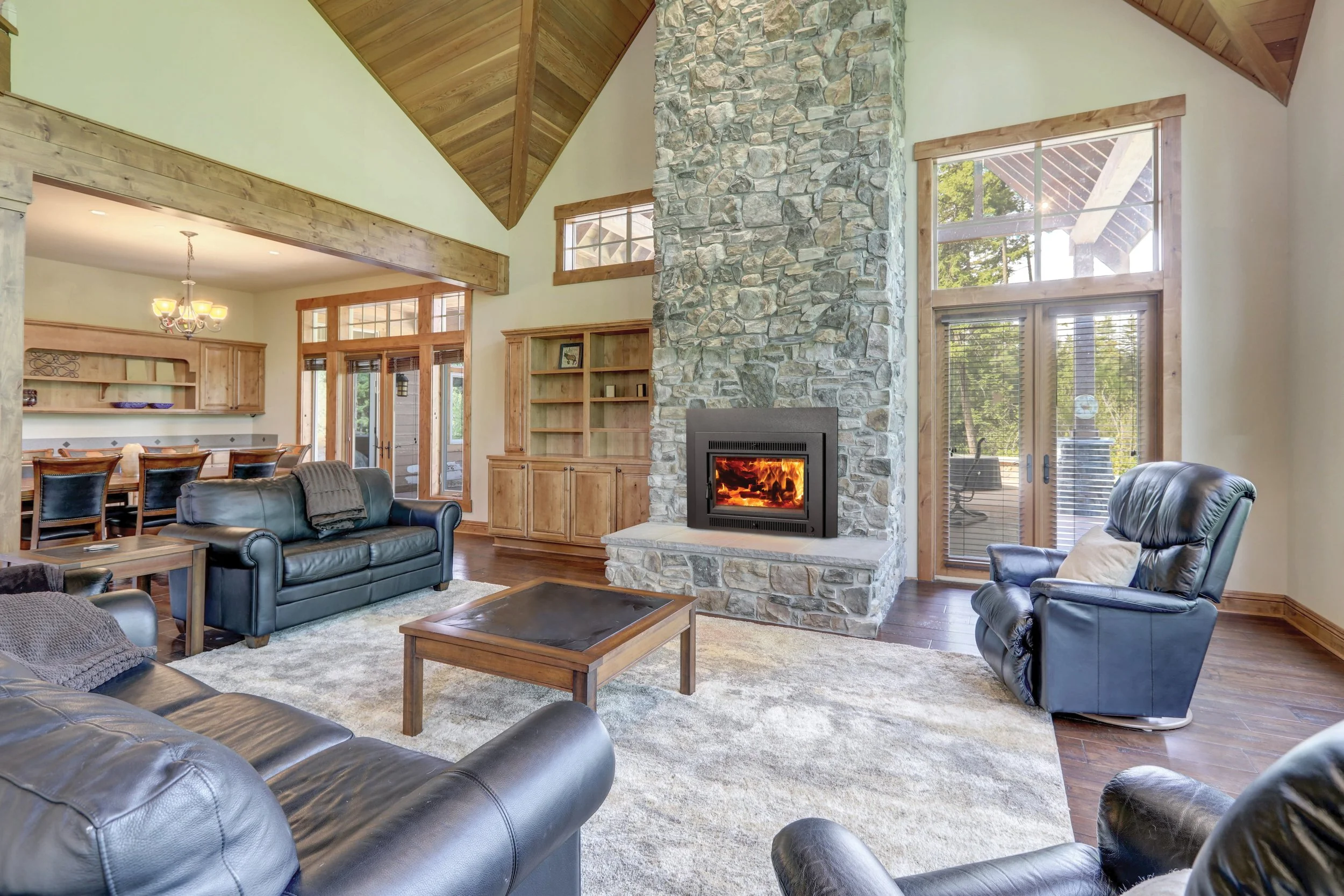 wood insert in a traditional-style living room