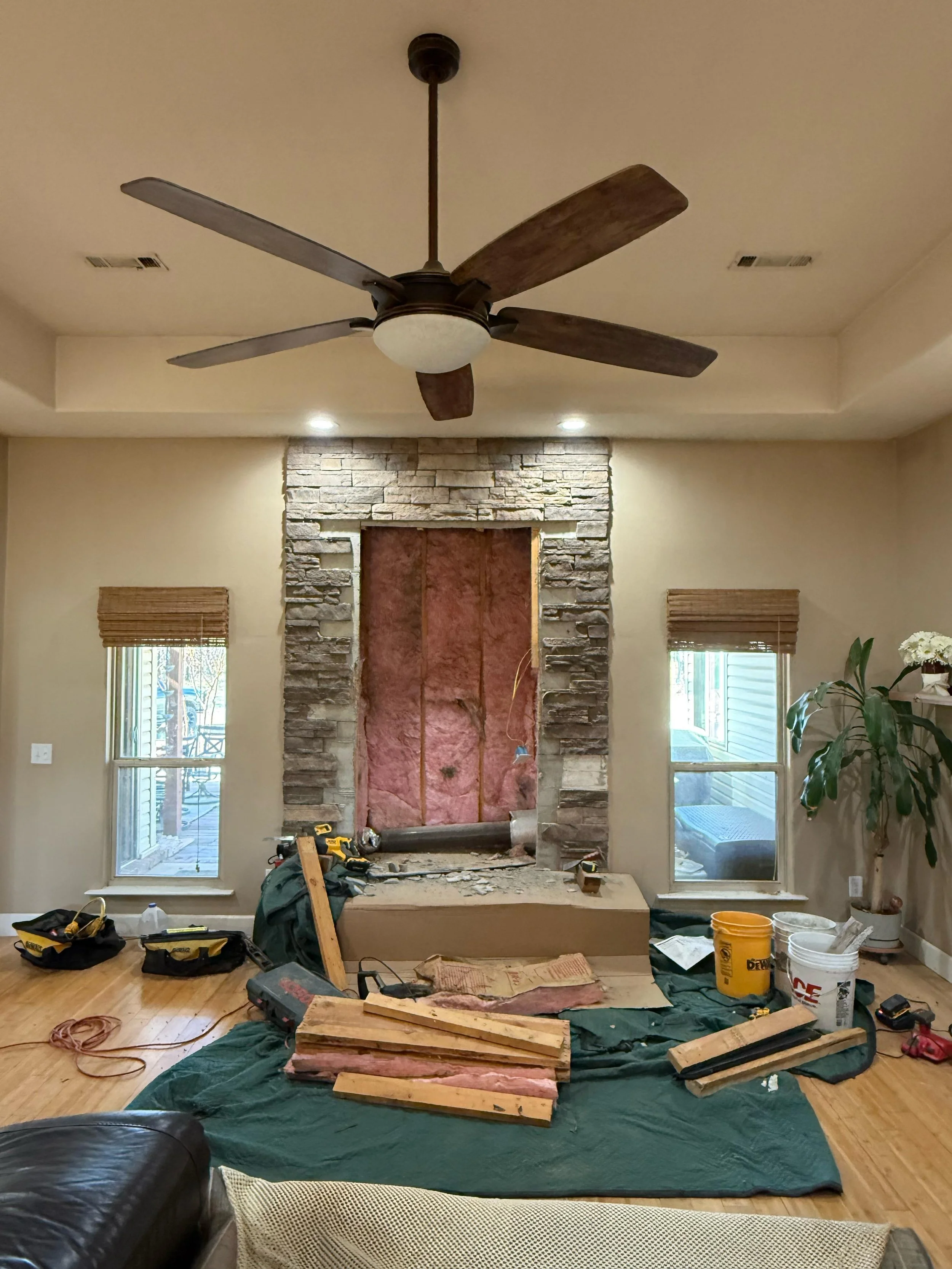 Fireplace during renovation
