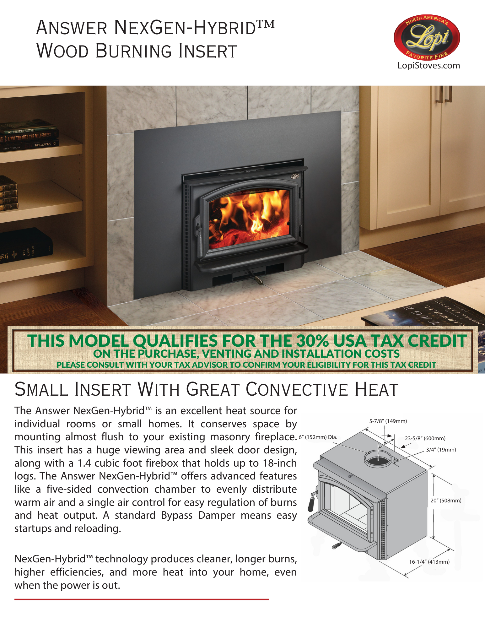 Lopi wood insert with tile surround and specifications and measurements