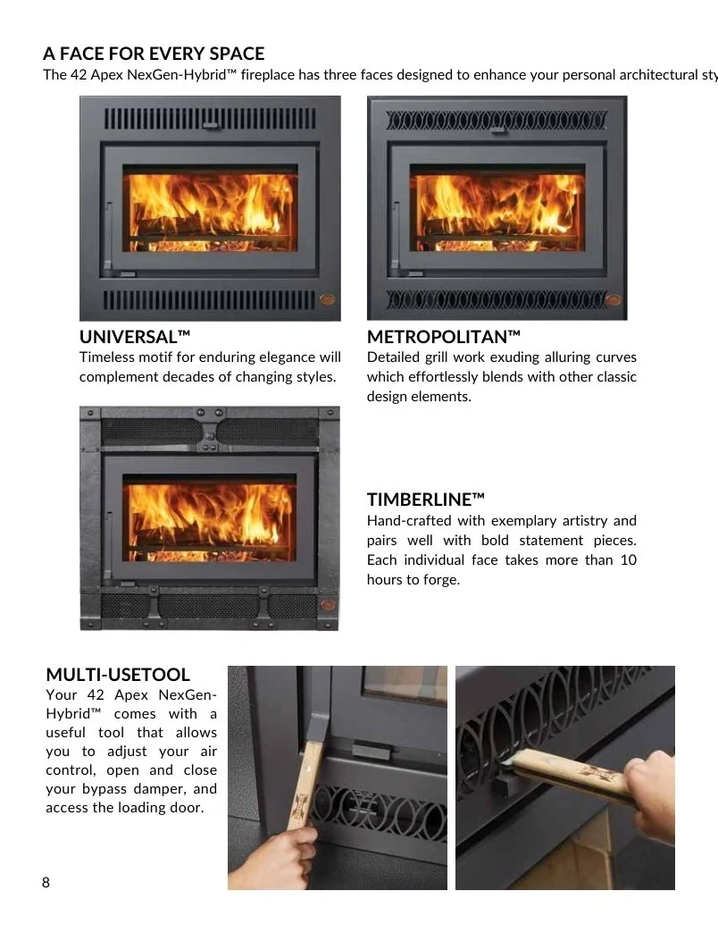 face options for the FPX 42 Apex wood fireplace