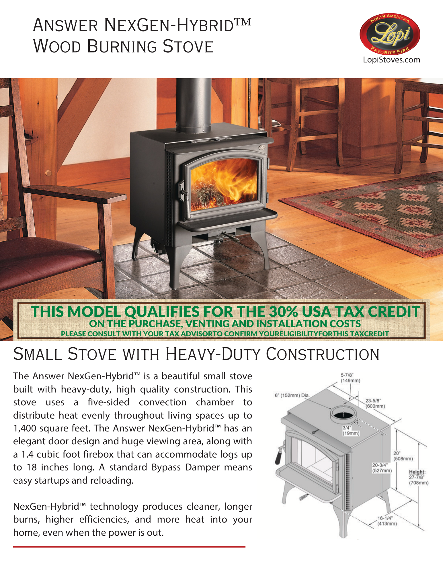 Lopi Answer wood stove in rustic house