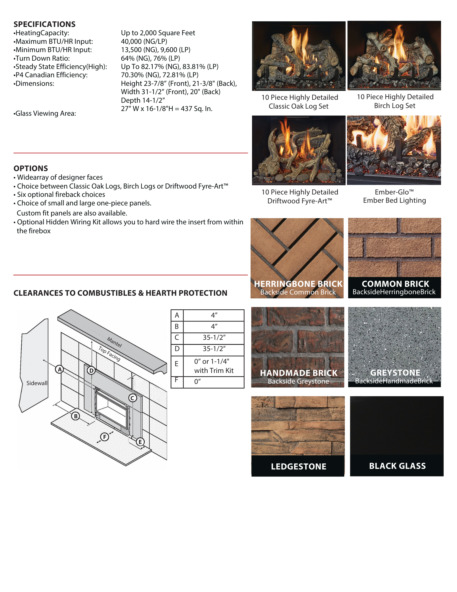 specifications on a gas insert