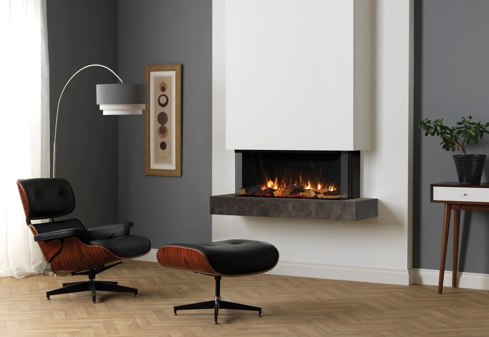 FPX GreenSmart electric fireplace built into a modern living room wall