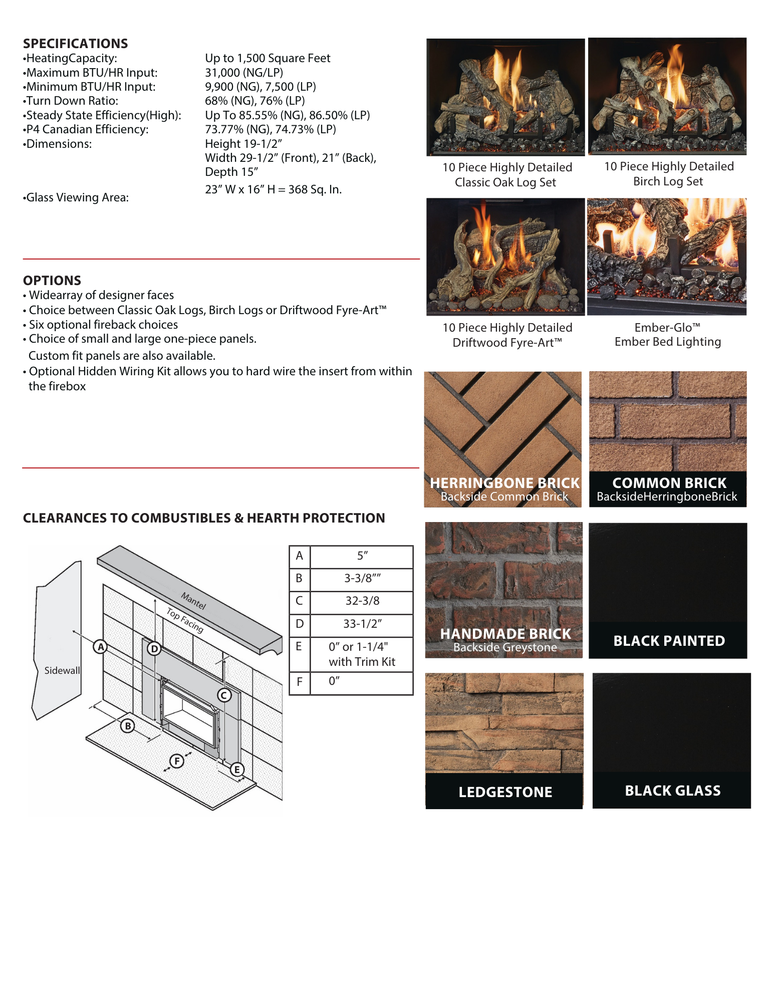 specifications on a gas insert