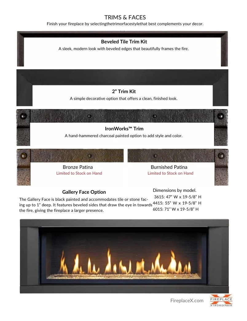 trims and face options for linear gas fireplaces