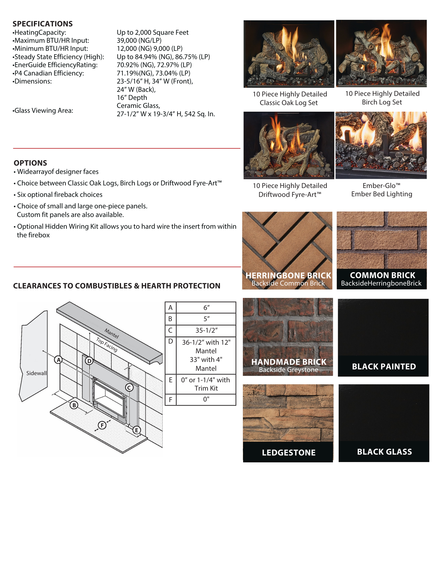 specifications on 616 gas fireplace
