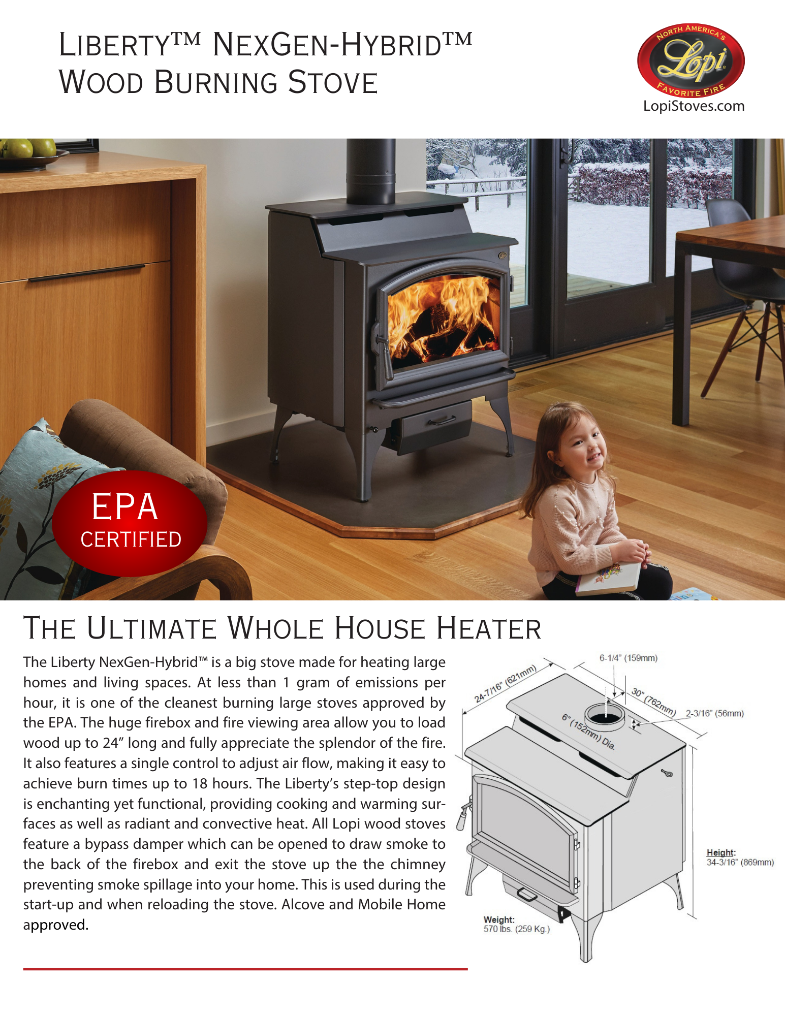 Lopi Liberty wood stove with description