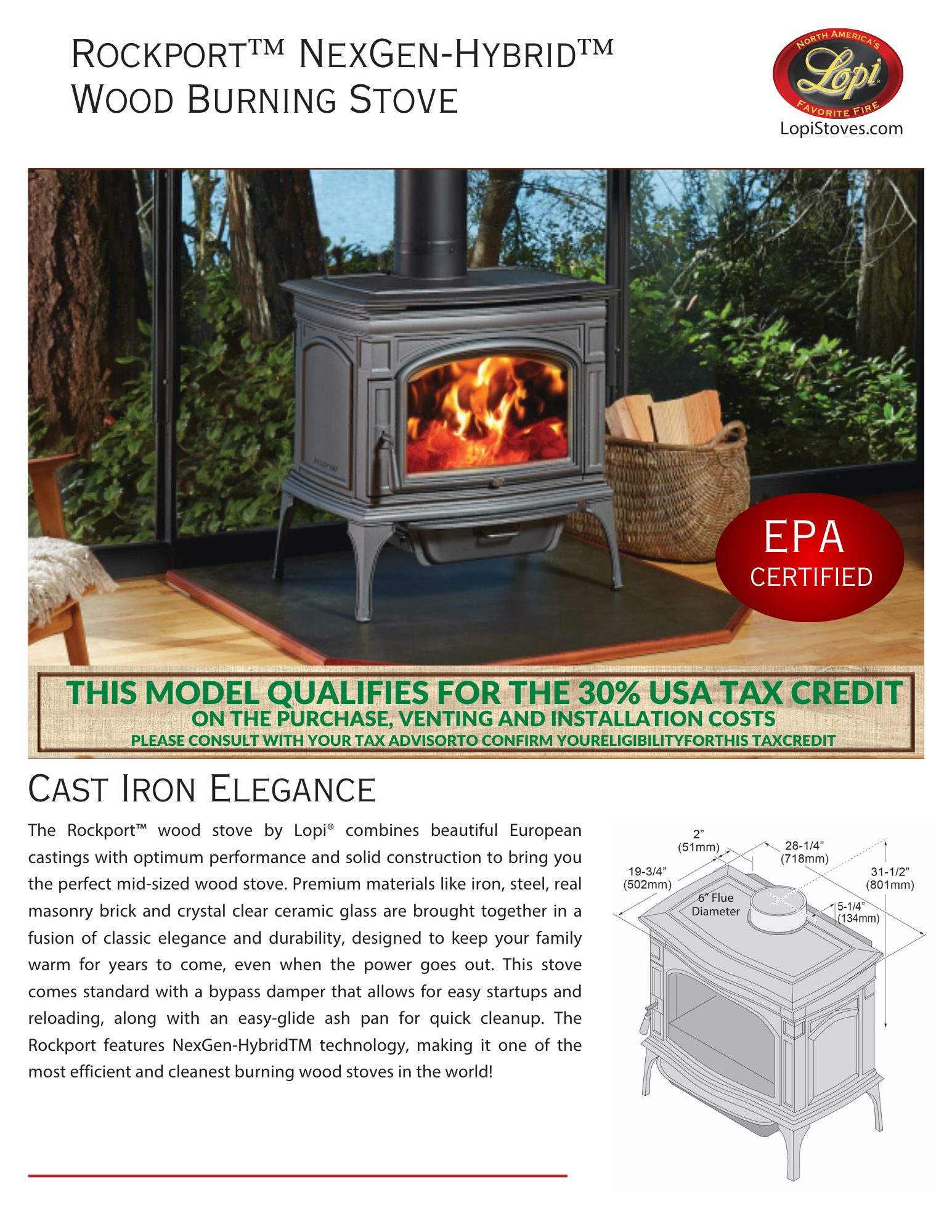 Lopi Rockport wood stove with description