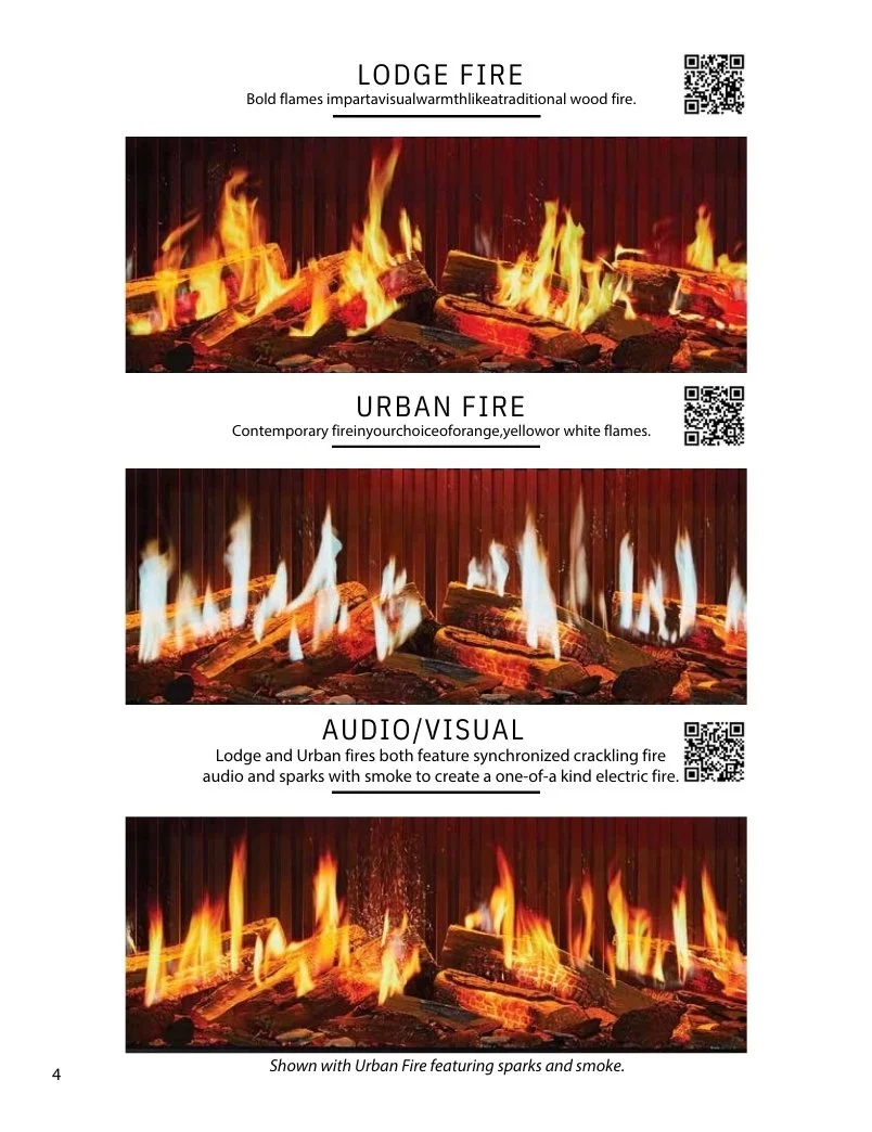 log options and qr codes so you can see realistic flames for DaVinci electric fireplaces
