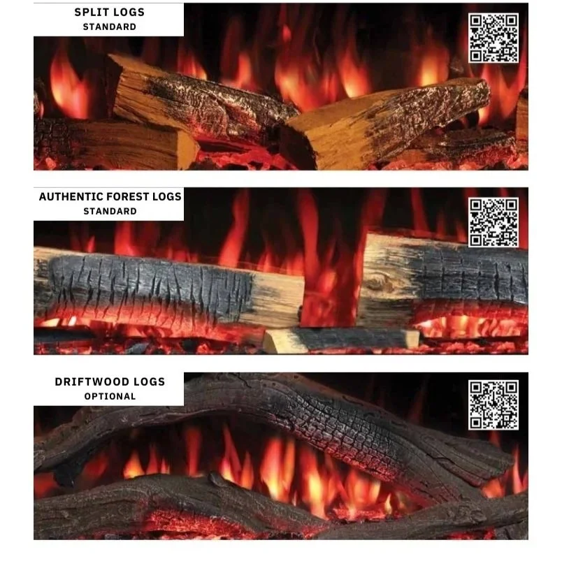 log options with qr code for electric fireplaces